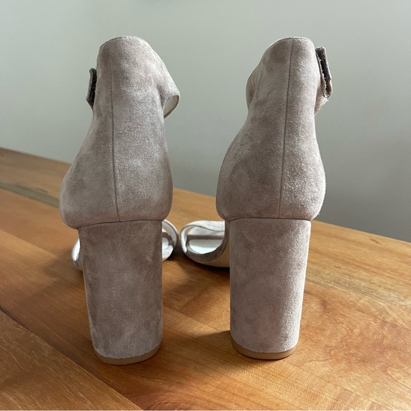 Jeffrey Campbell “Lindsey” Suede Sandal Taupe Block 4" High Heel Ankle Strap 9 - Picture 2 of 7